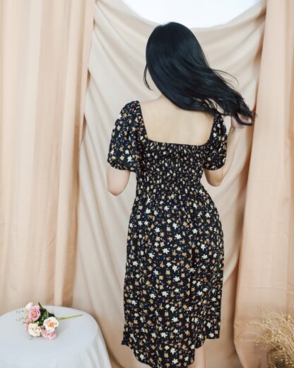 Martina Midi Dress with Slit, Knotted Neckline in Dark Daffodil - Image 11