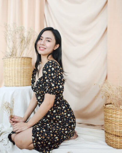 Martina Midi Dress with Slit, Knotted Neckline in Dark Daffodil - Image 7