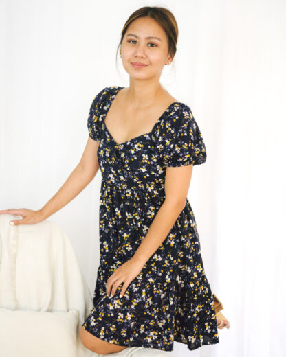 Amanda Baby Doll Dress in Midnight Magnolia
