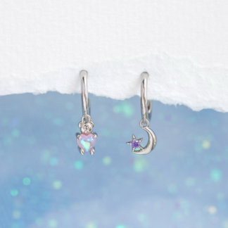 silver moon heart hoops